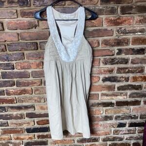 Molly Tan Linen Sleeveless Lace V-Neck Mini Dress Women's Size 8